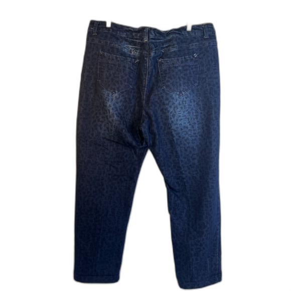 Roz & Ali Animal Print Dark Wash Denim Blue Jeans Straight Leg Size 18 - Picture 7 of 8